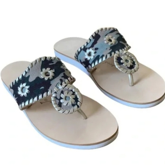 Jack Rogers Shoes - Camo Embellished‎ Sandals - Black and White
